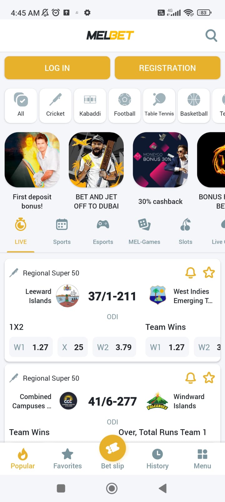 Melbet screenshot