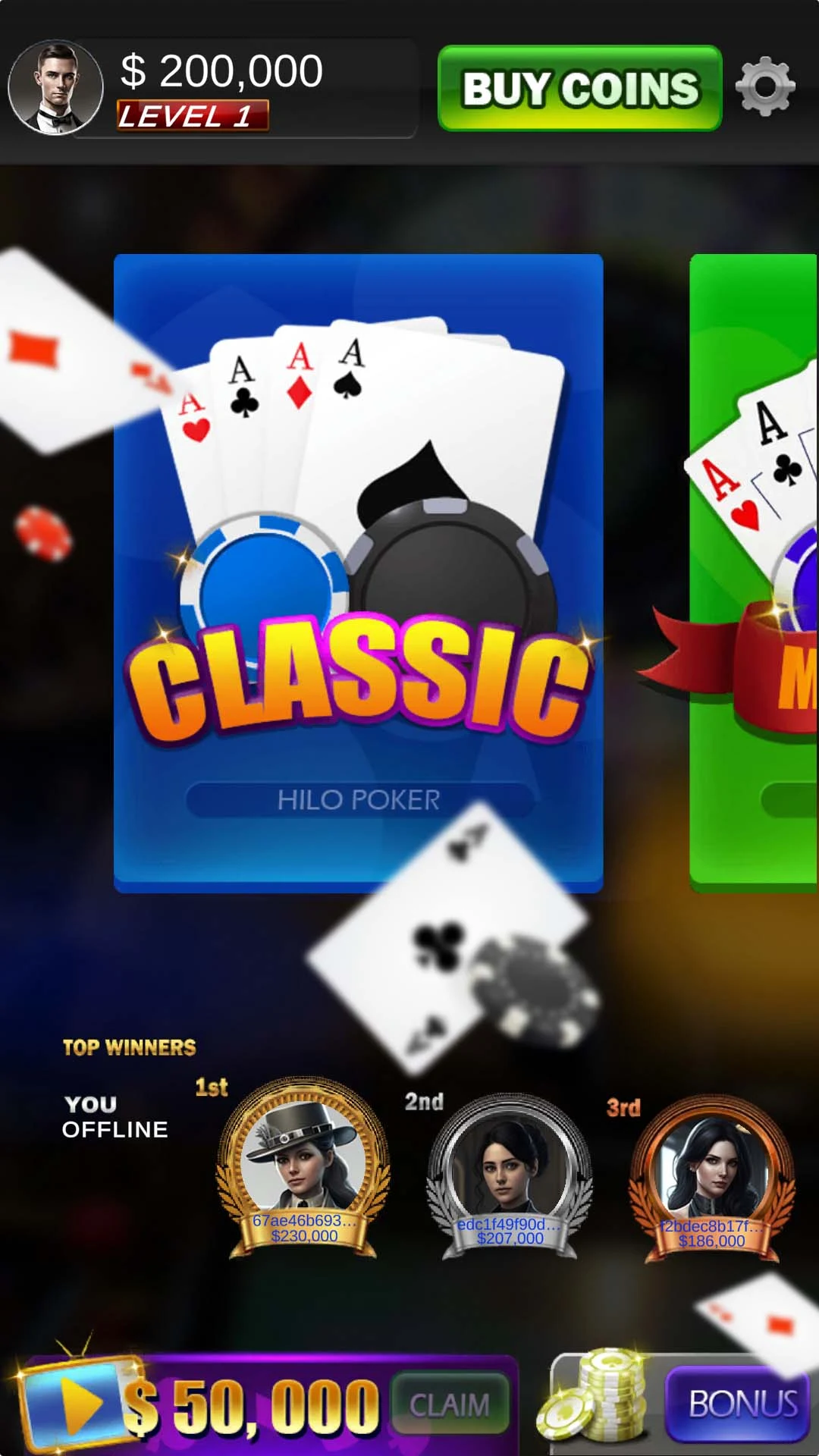HiLo Poker Casino Game screenshot
