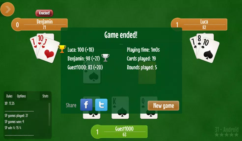 Thirty one - 31 card game. screenshot