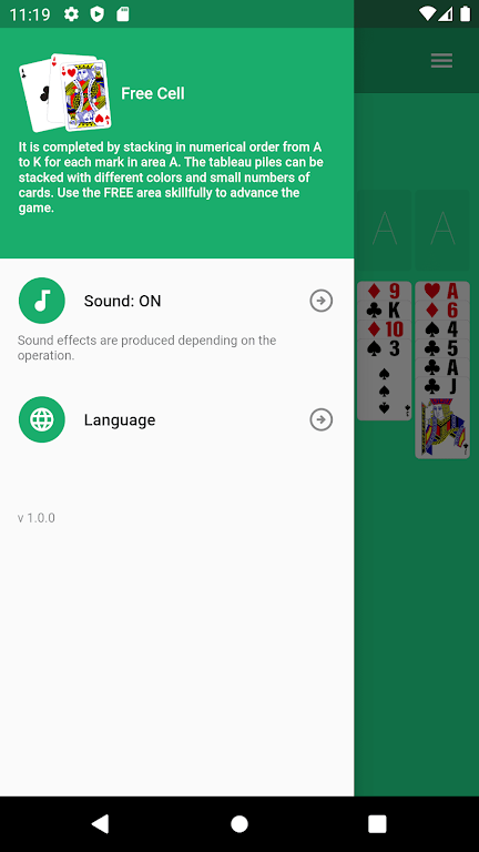 FreeCell.Cards game. Solitaire screenshot